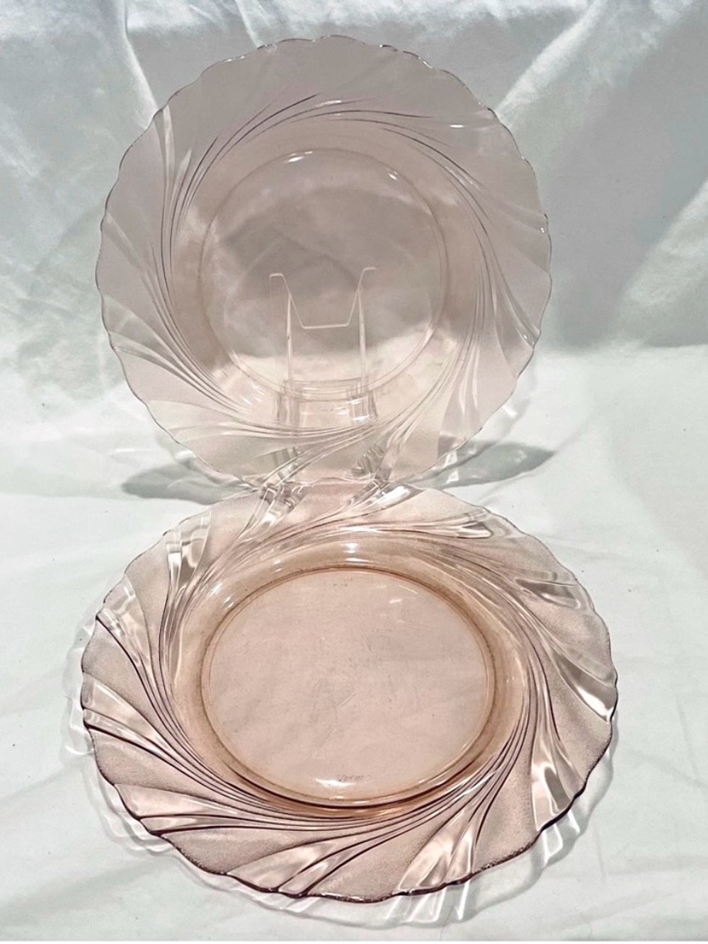 🥳BOGO! Pair (2) Vereco France Pink Swirl Etched Vintage Glass Dinner Plates